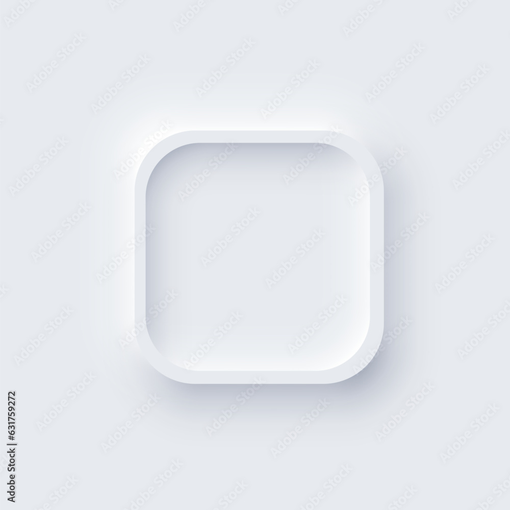 Poster neumorphism ui, square white button with shadow vector illustration. abstract 3d skeuomorphic minima