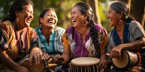 group of laughing indigenous latin american mature women