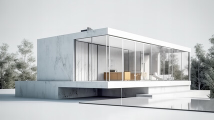 Fototapeta na wymiar Isolated mockup of a 3D house standing on a white surface. Generative AI technology.