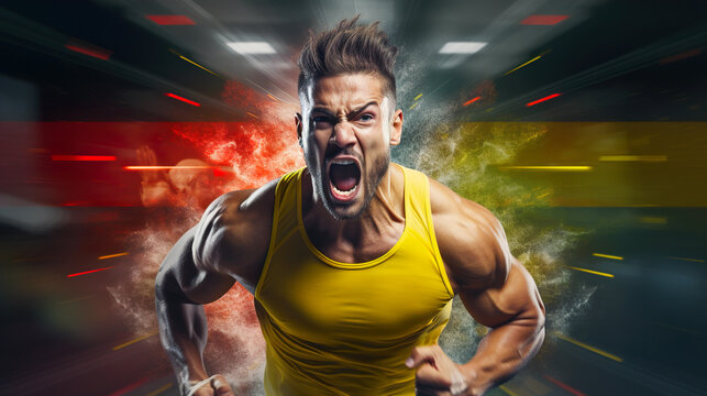 double exposure photo of a well trained Athletic man speedy running. - Powered by Adobe