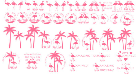 Flamingos mit Palmen in pink