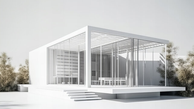 Isolated mockup of a 3D house standing on a white surface. Generative AI technology.