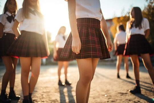 High School Students Wearing Uniform Outside College Building