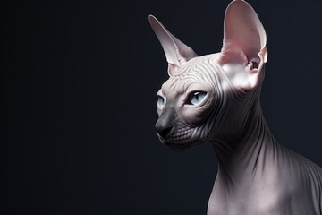 Precioso retrato minimalista gato sphynx con fondo negro, close-up espectacular de un gato egipcio 
