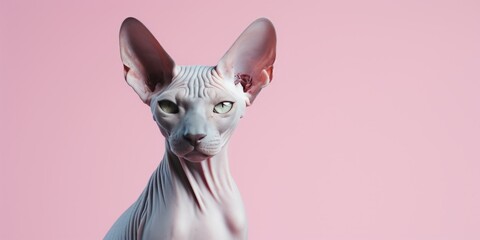 Esbelto gato sphynx en un studio, retrato minimalista gato egipcio  - obrazy, fototapety, plakaty