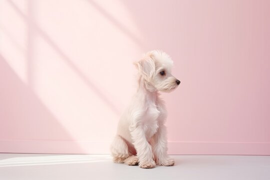 Retrato aesthetic perro cachorro, retrato minimalista en studio con sombras y un perro mascota