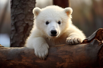 Baby polar bear in the forest