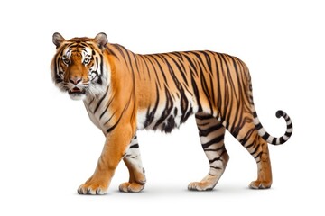 A majestic tiger standing on a white background created with Generative AI technology