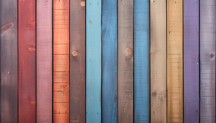 Painted Grunge Wooden Background. Old Paint Fence Texture. Bright Pastel Colors. Normal Slats. Generative AI.