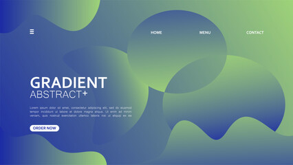 This is a vector illustration of a landing page design featuring an abstract gradient background in shades of blue and green. The design has a futuristic and trendy style.