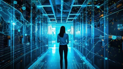 female employee working in data center