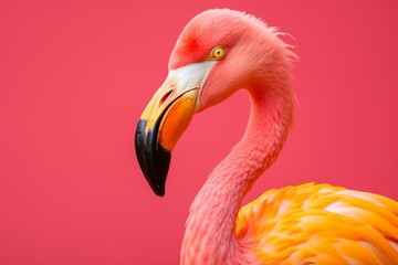 Obraz premium Ave tropical con fondo rosa, background aesthetic minimalista flamenco 