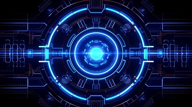 Blue abstract hi-tech circles background design with light effect. Generative ai