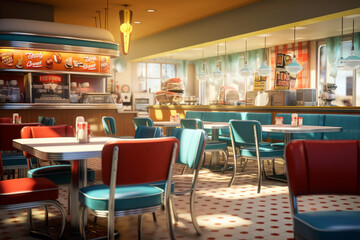 Classic diner cafe interior, 1950s style classic