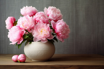 Elegant Vase with Beautiful Peony Flowers on Table - Created with Generative AI Tools