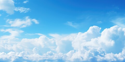 Naklejka na ściany i meble Beautiful bright blue sky with light white clouds, panorama.