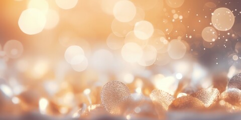 Beautiful festive background image with sparkles and bokeh in pastel pearl and silver colors. Selective focus, shallow depth of field.