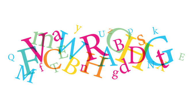 sfondo con lettere, caratteri colorati, concetto scrittura, parole