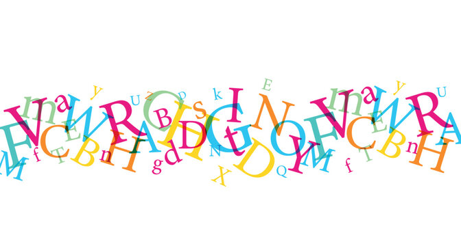 sfondo con lettere, caratteri colorati, concetto scrittura, parole