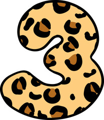 Cute Leopard Number Three Doodle for Kids. safari Hand Drawn Outline Illustration.