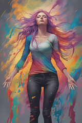 Obraz na płótnie Canvas beautiful woman with a rainbow painting.