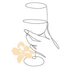 Continuous line drawing. Glasses of wine. Vector illustration.