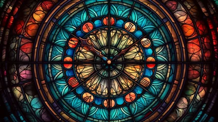 Photo sur Plexiglas Coloré Astronomical clock close-up. Zodiac sign. 3d rendering. generative AI
