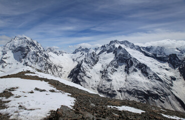 Fototapeta premium Mount Dombay in Teberda nature reserve, Caucasus Mountains, Russia