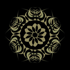 intricate and delicate lacy style floral fantasy in pale yellow gold on a black background
