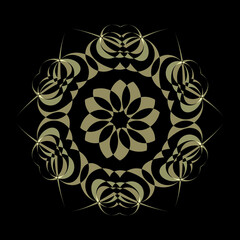 intricate and delicate lacy style floral fantasy in pale yellow gold on a black background