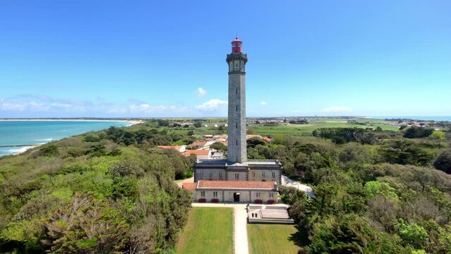 Phare des Baleines lighthouse seen from the old tower in Saint-Cl&eacute;ment-des-Baleines, France