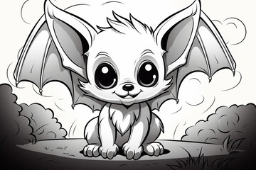 Coloring book page, no dither, strong outlines, simple inked lines, subject - cute bat isolated Generative AI
