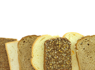 Variety of bread slices isolated on transparent white background, PNG