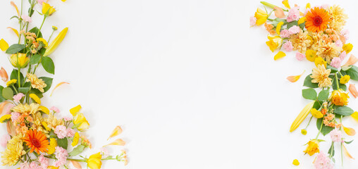 frame of beautiful flowers on white background