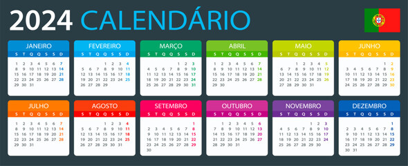 2024 Calendar - vector illustration, Portuguese version
