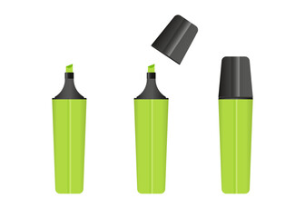 Green highlighter marker, 3 versions of marker in green color.