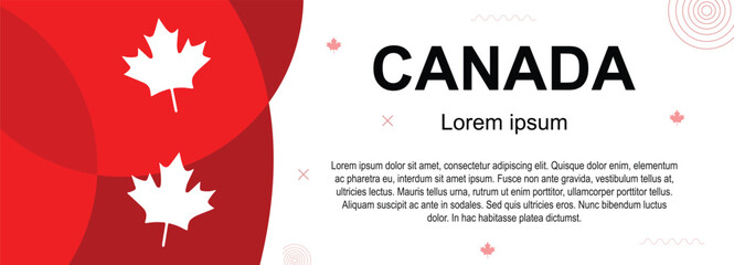 Canada nation cover banner abstract background, flag color combination, suitable for national celebrations and festivals, red geometric design with shapes, maple leaves, copy space for text