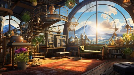 Interior of church. AI generated art illustration.