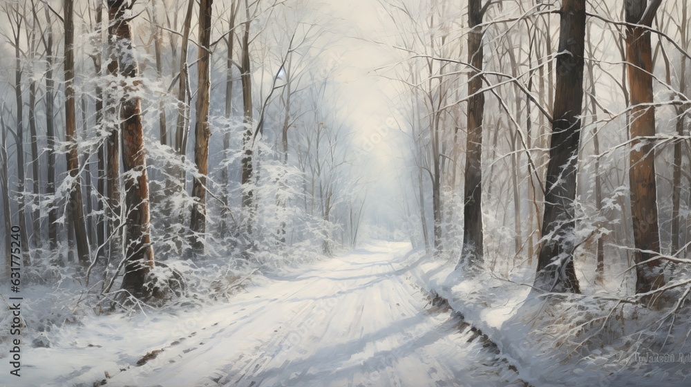 Wall mural view of forest road in winter generative ai - Wall murals