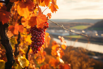 Vineyard in autumn. Generative AI.