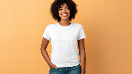 A woman in a white  tshirt