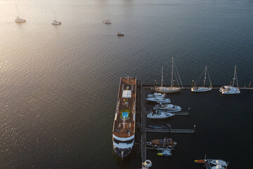 Aerial view over Afurada marina. Vila Nova de Gaia/Porto, Portugal, 2023.
