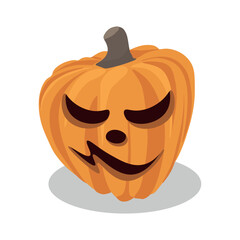 Halloween pumpkin isolated on white background. The main symbol of the Halloween celebration. Orange pumpkin with a smile. Vector illustration.