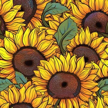 Seamless pattern with sunflowers