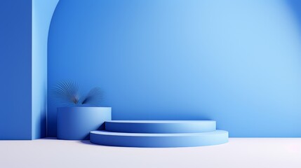 Abstract minimalistic monochrome scene with geometric shapes. Blue visualization AI