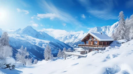 Foto op Canvas winter ski chalet and cabin in snow mountain landscape in tyrol Generative AI © Suleyman