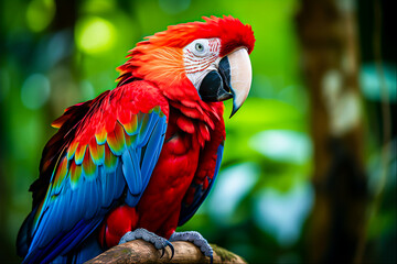 Scarlet macaw in the forest, Generative Ai