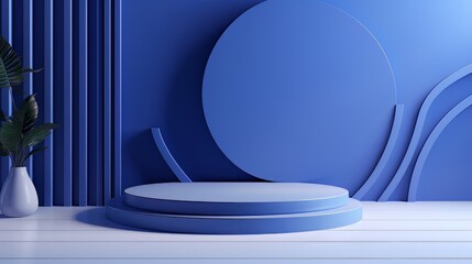 Abstract minimalistic monochrome scene with geometric shapes. Blue visualization AI