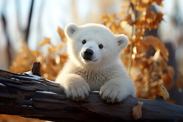 Baby polar bear in the forest