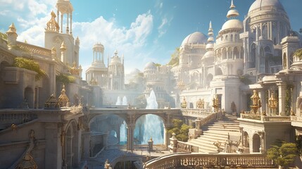 Landscape with castle. AI generated art illustration.